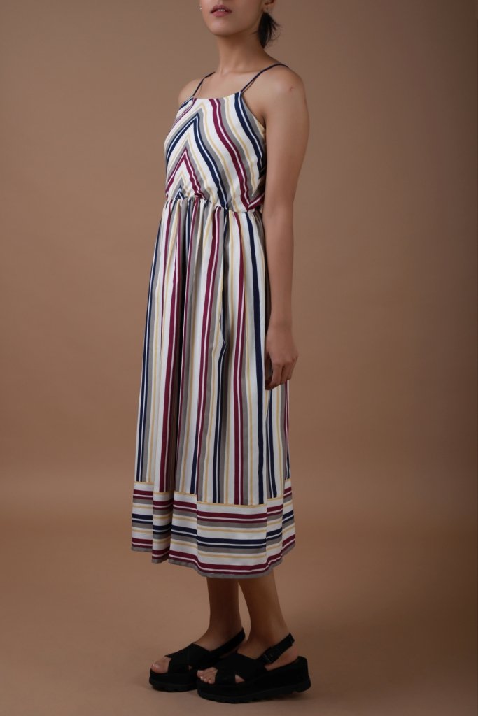 Buy Multi-Hued Striped Midi Dress Online - Label Ritu Kumar India Store View