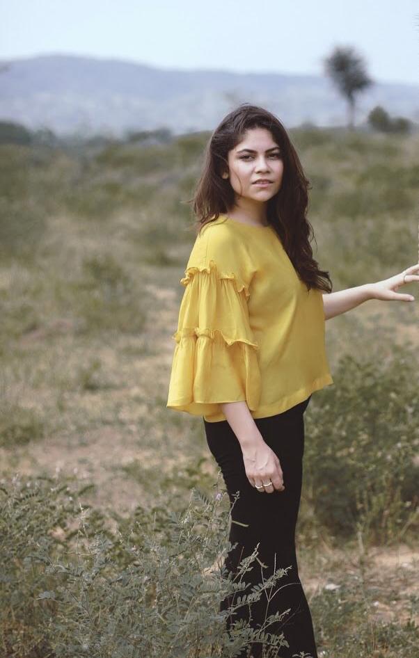 mustard ruffle top